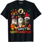 Halloween Thanksgiving Christmas Happy Cats T-Shirt